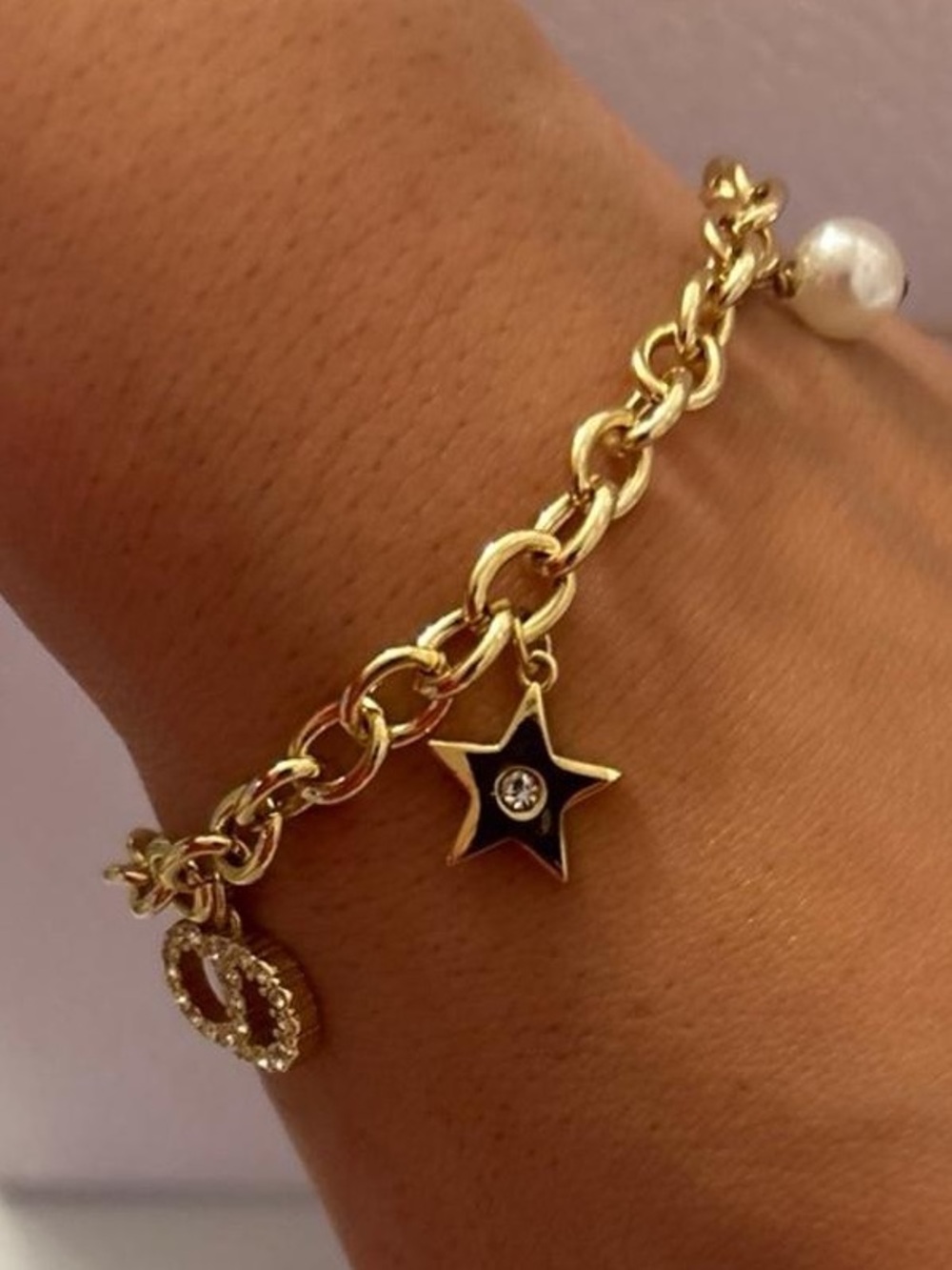 Trendy CD Gold Tone Charm Dangle Bracelet / BRAND NEW - Picture 2 of 6